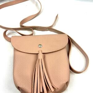 Purse 7.5 x 7" Leather or leather look pink mauve with long strap